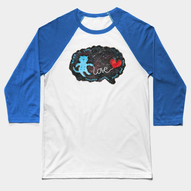 Grief Is Love Blue Cat Galaxy Brain Baseball T-Shirt by bittergodart